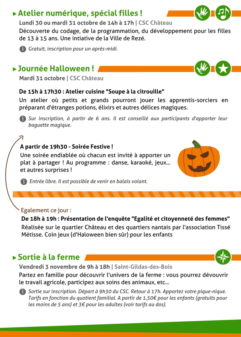 Programme des vacances d'octobre